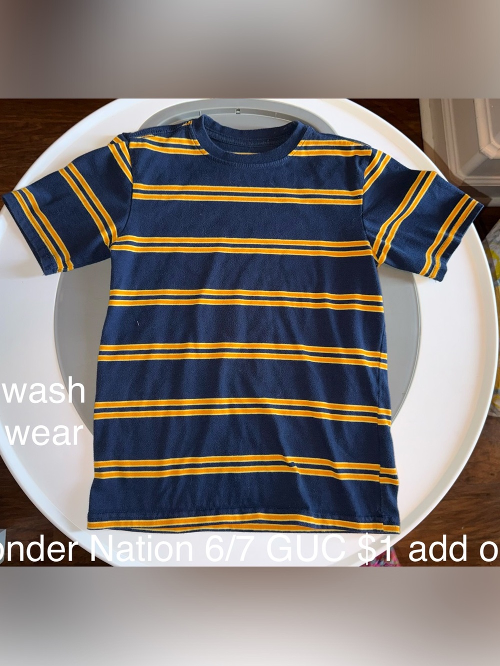 wonder nation Navy and Yellow Striped Short Sleeve Tee